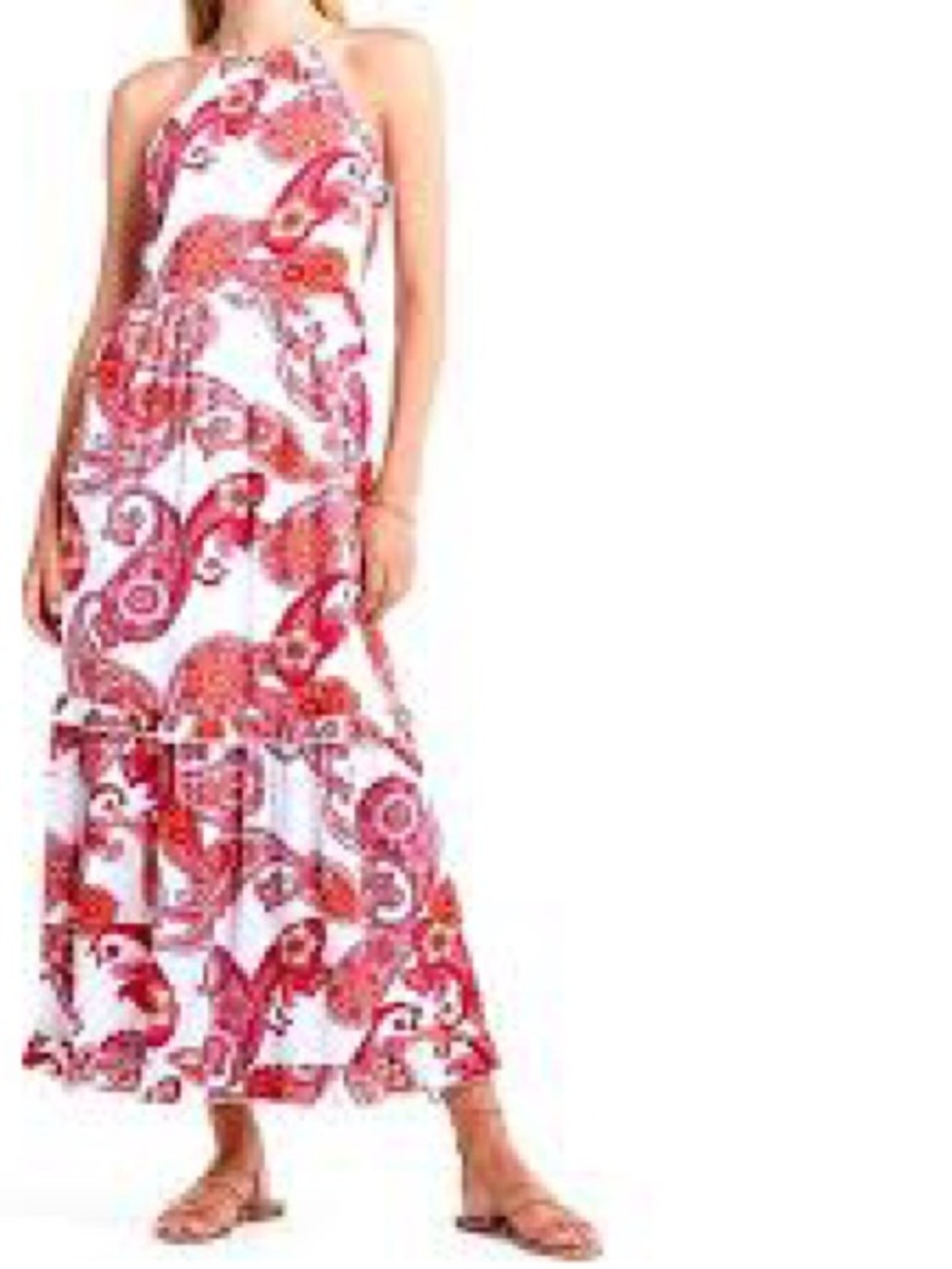 Express White Maxi Dress with Red Paisley Print